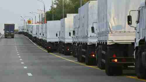 Convoy of Russian trucks headed for Ukraine on Tuesday (Reuters)