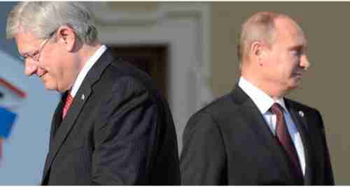 Stephen Harper and Vladimir Putin at G20 meeting on Saturday