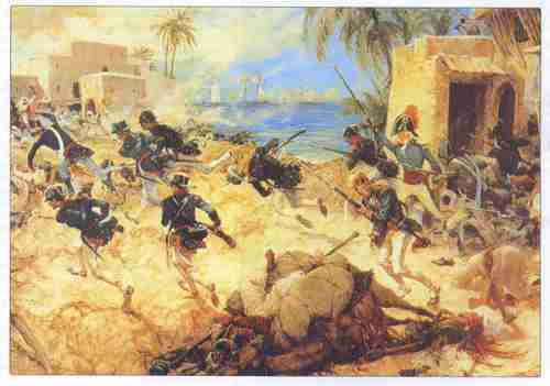 U.S. Marines storm Tripoli during the First Barbary War (1801-05) against North African Berber Muslims