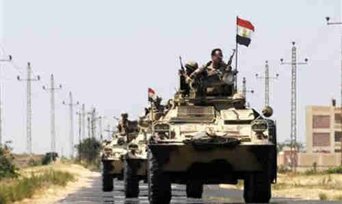 Egyptian army near Al-Arish in the Sinai peninsula on Wednesday (Reuters)