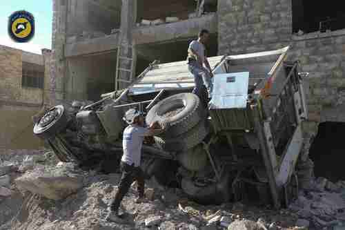 Aftermath of bombing in Aleppo on Friday (AP)