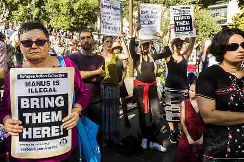 Anti-government protestors in Sydney demanding that Manus detention center be closed (Getty)