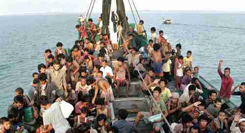 Rohingya boat people fleeing from violence in Myanmar (Burma)