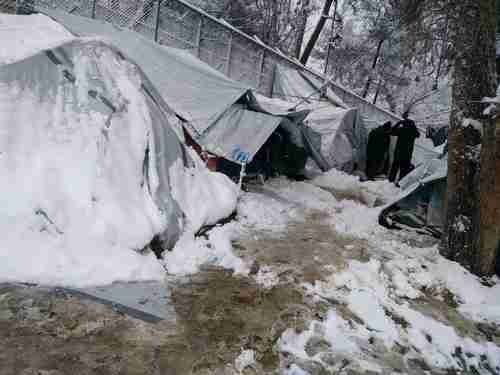 Screen grab from viral video showing migrant tents on Lesvos island