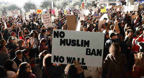 Protests at San Francisco International Airport on Friday (Getty)