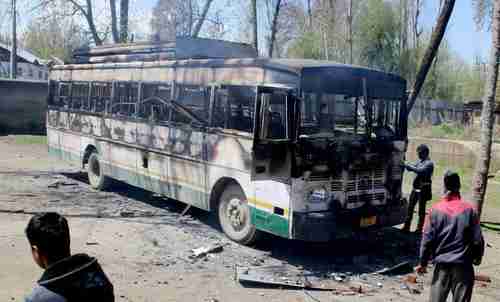 A burned out bus following an attack by separatists on Sunday (PTI)