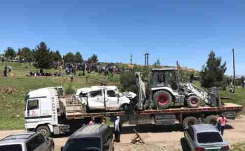 Vehicles destroyed by Turkish airstrikes on Kurdish targets in Syria on April 25 (Reuters)