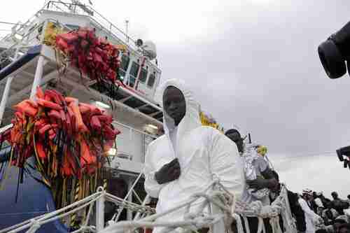 From June 2017: Migrants from Africa arrive in Italy on a rescue ship