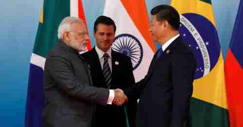 China's President Xi Jinping greets India's Prime Minister Narendra Modi and Mexico's President Enrique Pea Nieto at BRICS summit on Sept 5 in Xiamen, China, shortly after Doklam border agreement was reached (Reuters)