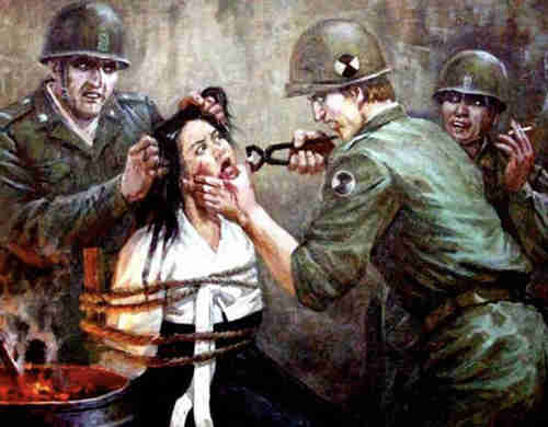 Gruesome North Korean propaganda painting claiming to depict American war crimes during Korean War (News Dog Media)