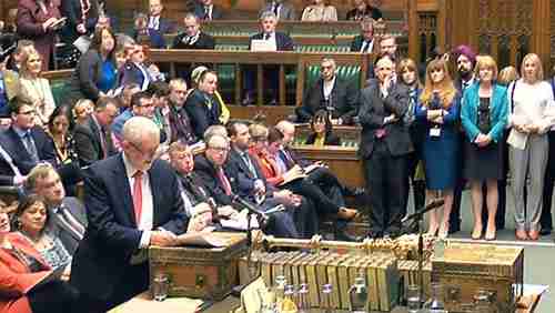 Labor Party leader Jeremy Corbyn in House of Commons says that 'the government has sunk in a mire of chaos and division'