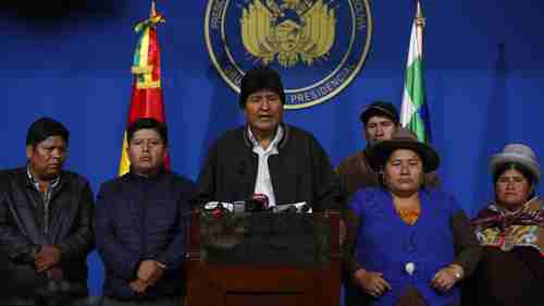 Bolivia's far-left president Evo Morales announced his resignation on national television on Sunday (AP)