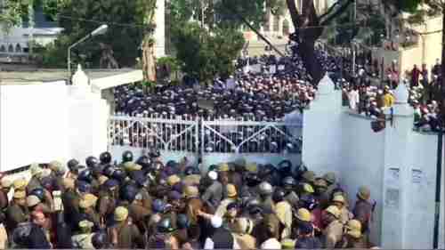 Students and police face off at Nadwa College in Lucknow (ANI)