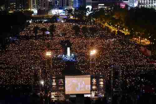 Annual Hong Kong vigil on June 4, 2019, to commemorate the Tiananmen Square massacre in 1989. (Hong Kong Free Press)