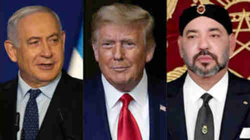 Israeli Prime Minister Benjamin Netanyahu, US President Donald Trump and Morocco's King Mohammed VI (AFP)