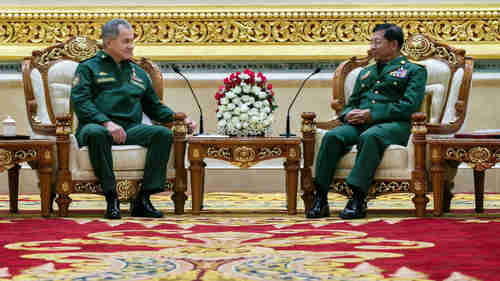 Friday meeting between Russia's defense minister Sergei Shoigu and Myanmar's army leader Min Aung Hlaing to discuss Russia's support for the slaughter (Tass)