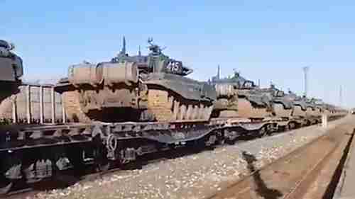 A trainload of tanks in southwestern Russia headed in the direction of the border with Ukraine earlier this week