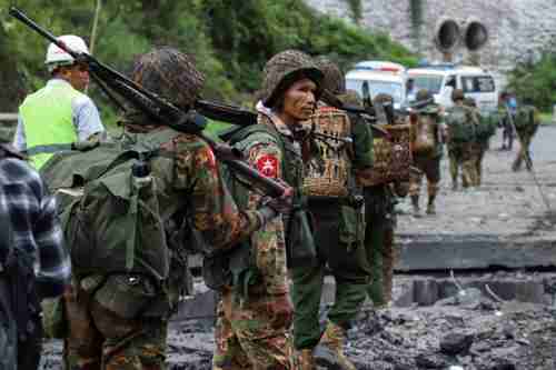 Burmese soldiers in Shan State after an attack by ethnic groups in 2019 (AFP)