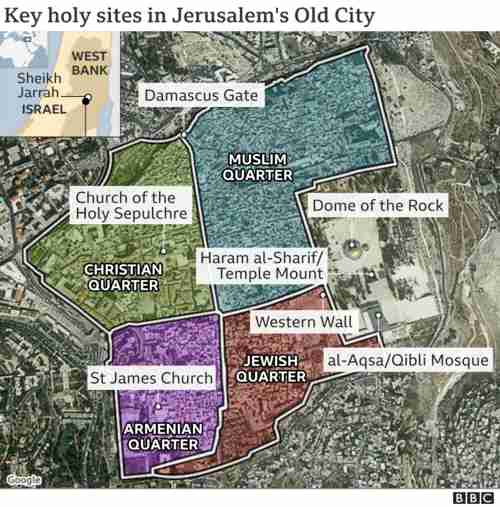 Map of holy sites in Jerusalem's Old City (BBC)