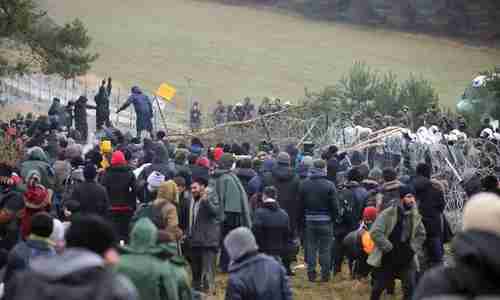 Hundreds of migrants are trapped in a Belarus forest along the border with Poland (AFP)