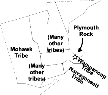  New England in 1675.  The Pilgrims had landed in 1620 at Plymouth Rock, in the midst of the Wampanoag tribe.