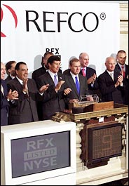 Ebullient Refco execs at Stock Exchange a month after the August IPO <font size=-2>(Source: Bloomberg)</font>